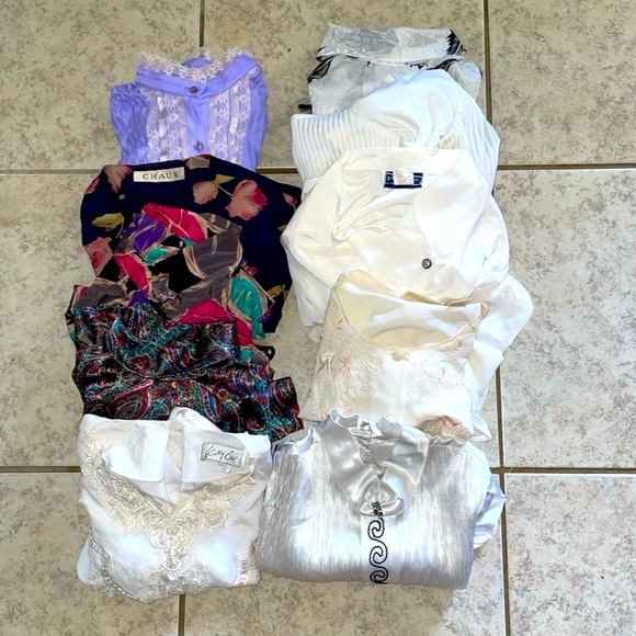 Vintage large bundle• lot of 10•Ladies silky long sleeved Secretary blouse Tops - Picture 2 of 13
